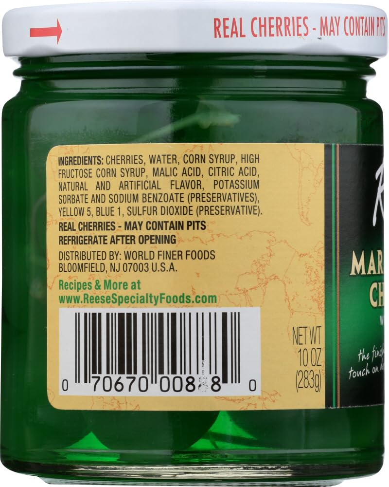 Reese Red Maraschino Cherries with Stem, 10-Ounces (Pack of 12)