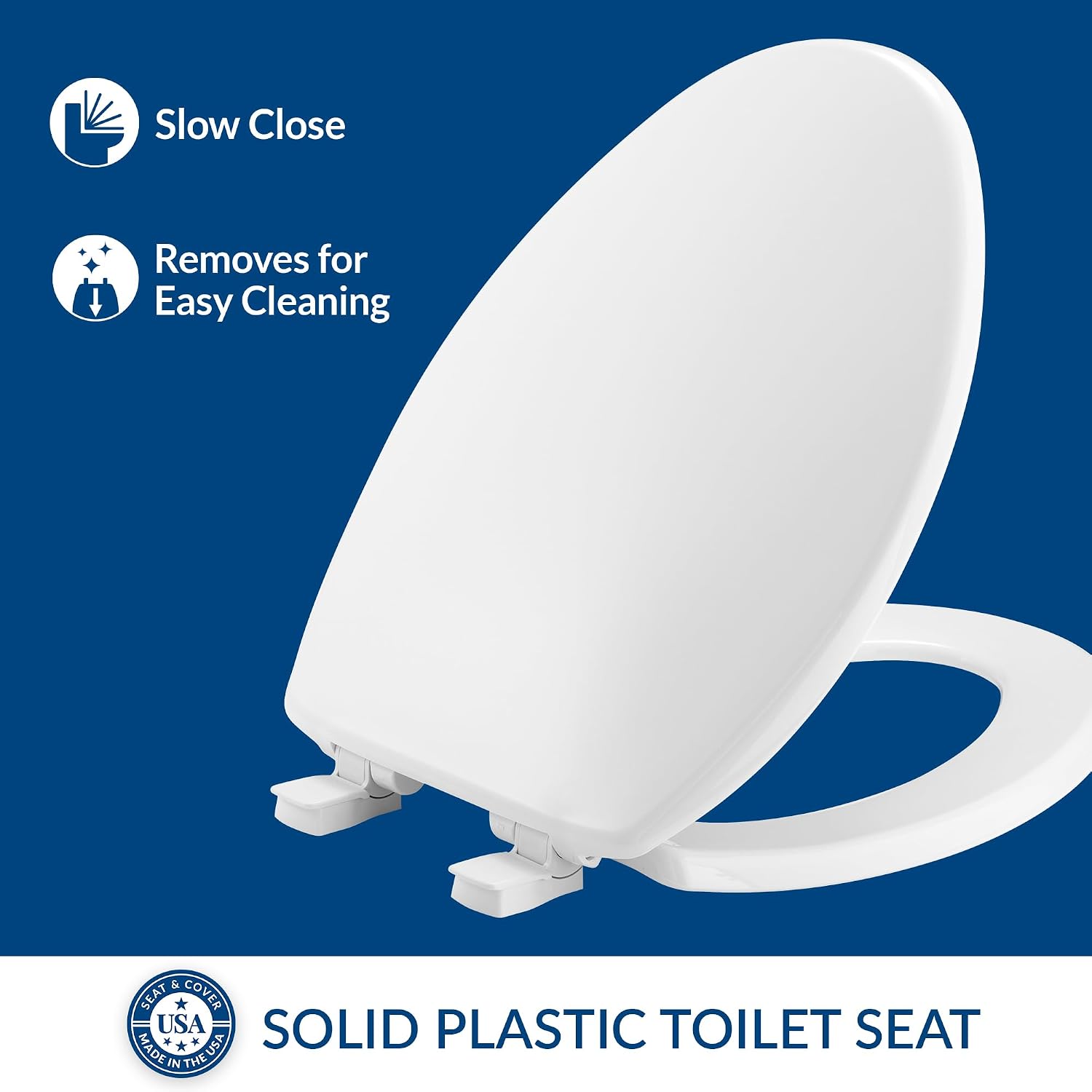 Bemis 1500EC 390 Lift-Off Wood Elongated Toilet Seat, Cotton White (Pack of 1) | Durable enameled wood resists chipping & scratching, fits all standard elongated toilets, Made in USA, 1500EC 390