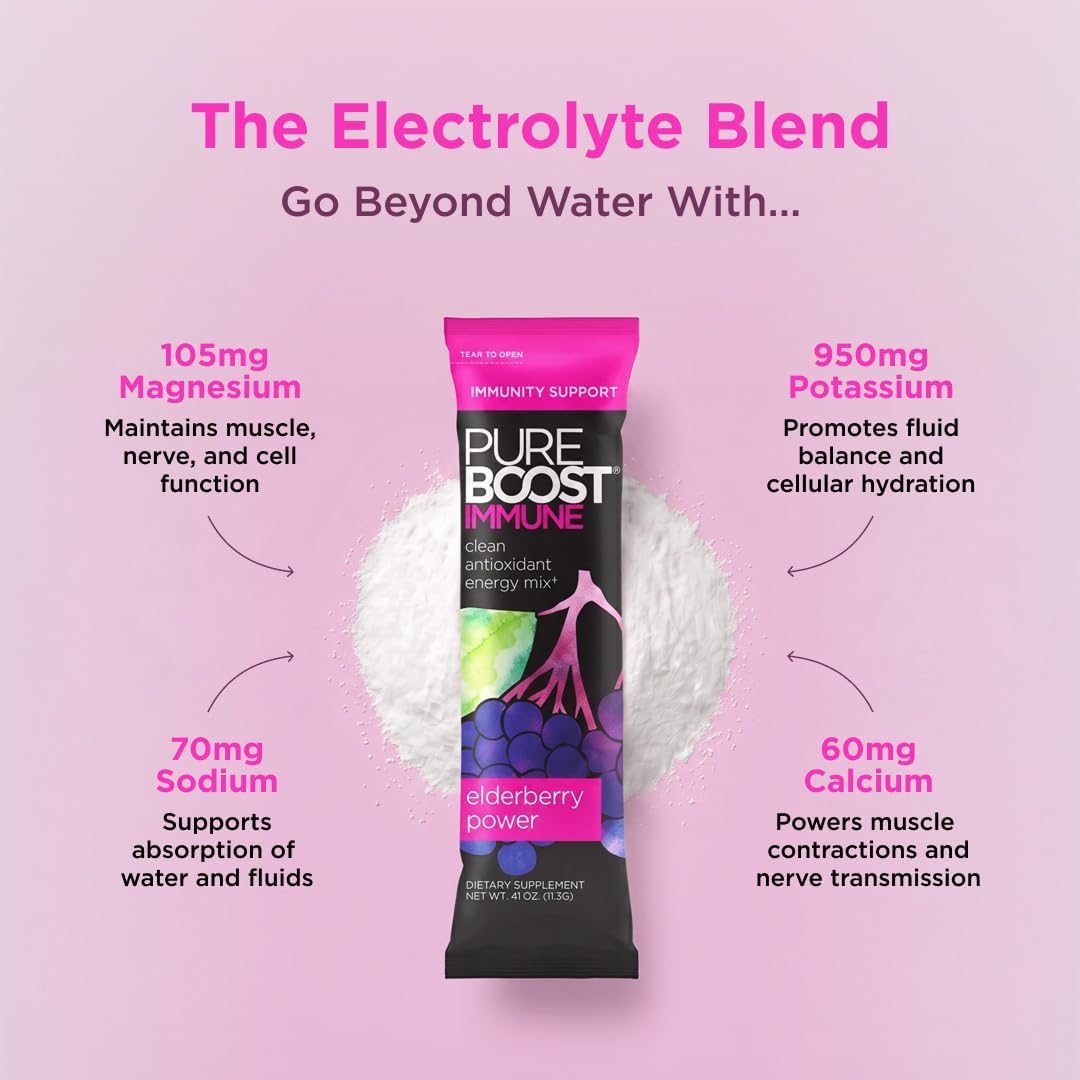 Pureboost Sugar-Free Immune Clean Energy Booster Drink Mix, Combo Pack 30ct