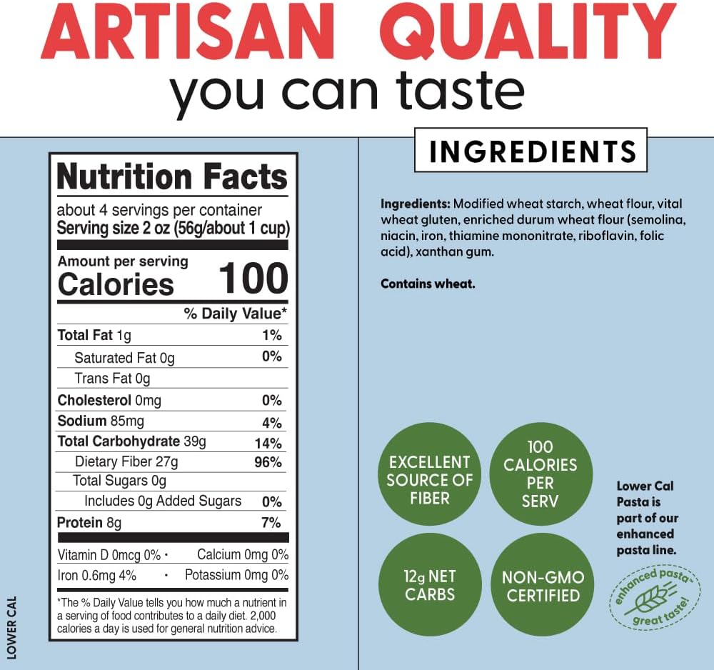 Pastabilities, Lower Calorie Pasta, Penne – 100 Calories per Serving, Low Net Carbs, Low Calorie, Non-GMO, High Fiber, Vegan, Plant-Based