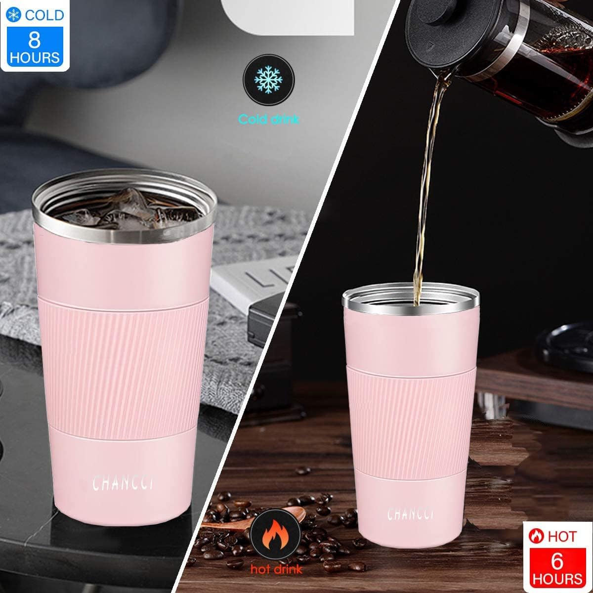 16oz Travel Coffee Mug Spill Proof, Insulated Coffee Mug with Lid, Leakproof Coffee Tumbler, Stainless Steel Vacuum Coffee Cup for Hot/Cold Drinks