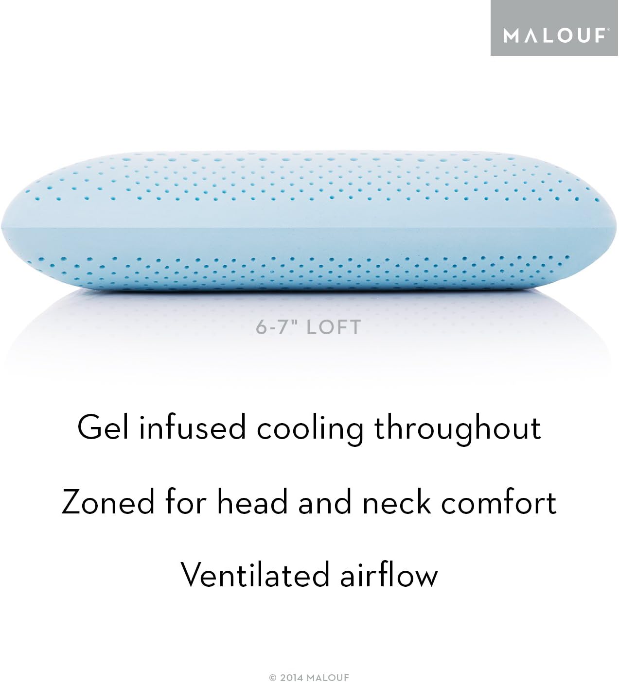 MALOUF Zoned Dough Gel-Infused Memory Foam Bed Pillow-5-Year U.S. Warranty-Queen-Mid Loft, Queen Mid Loft