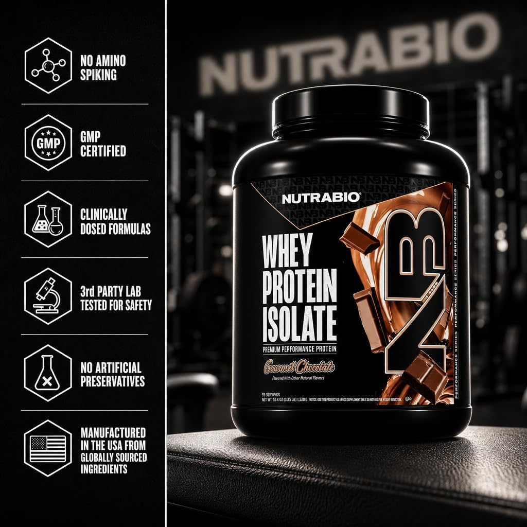 NutraBio 100% Whey Protein Isolate Protein Powder, 25g Protein with Complete Amino Acid Profile, Non-GMO, Soy & Gluten Free, Low Carb, Low Calorie Whey Protein Powder, Raw Unflavored, 20 Servings
