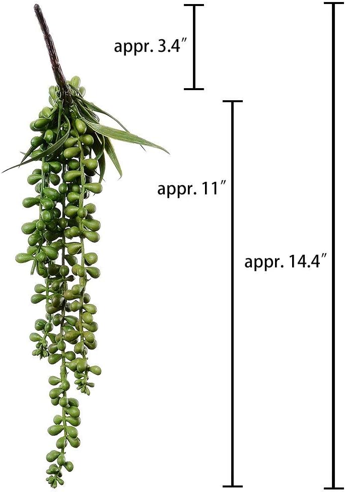 4 pcs Artificial Hanging Succulents Faux Burro's Tail Picks Trailing String of Pearls Succulent Fake Greenery Sprays 13.4" L for Basket Planter