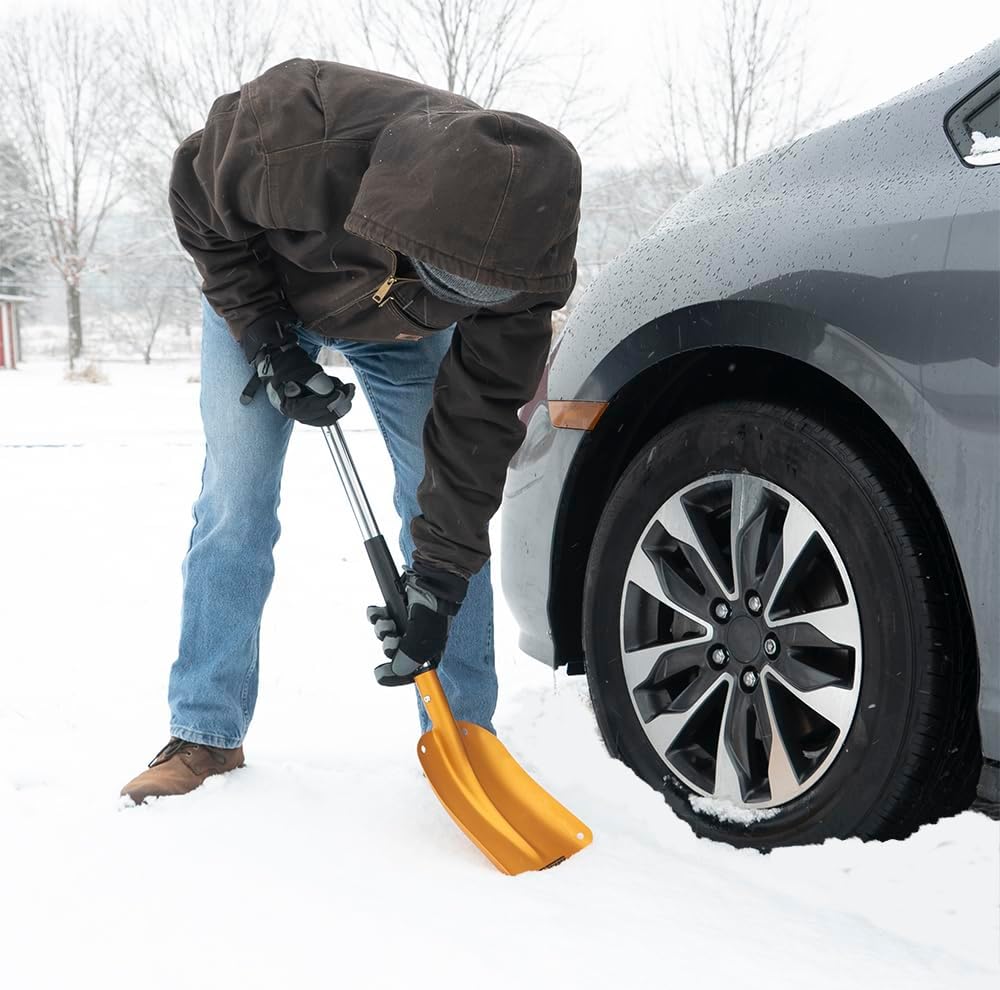 True Temper 3-in-1 Emergency Shovel for Car or Truck, Foldable with Ice Scraper, Ice Brush, Compact Storage for Vehicle or Hiking, Use in Snow, Dirt