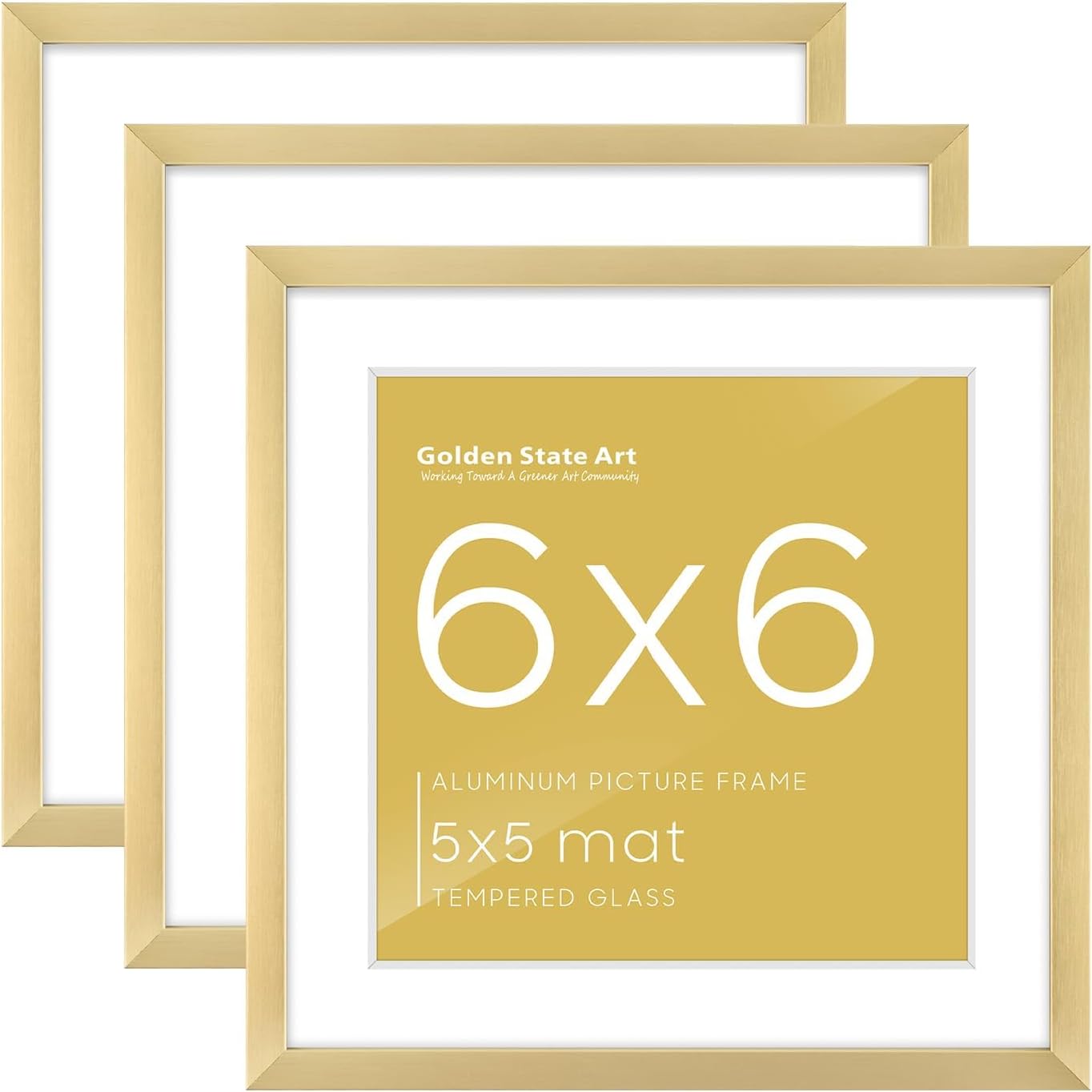 Golden State Art 3 Pack 12x12 Black Aluminum Frames, Real Glass Fronts