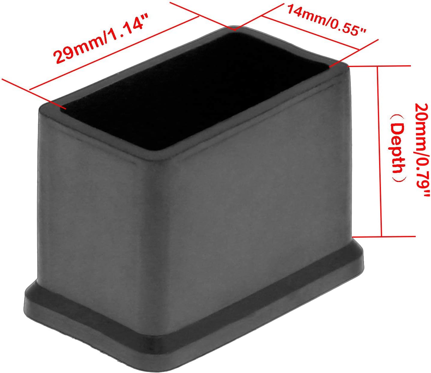 Bonsicoky 20Pcs Rectangle Rubber Furniture Leg Caps (3/4" x 1-1/2"), Vinyl Flexible Chair Leg Floor Protectors for Patio Indoor Chair Table Bed