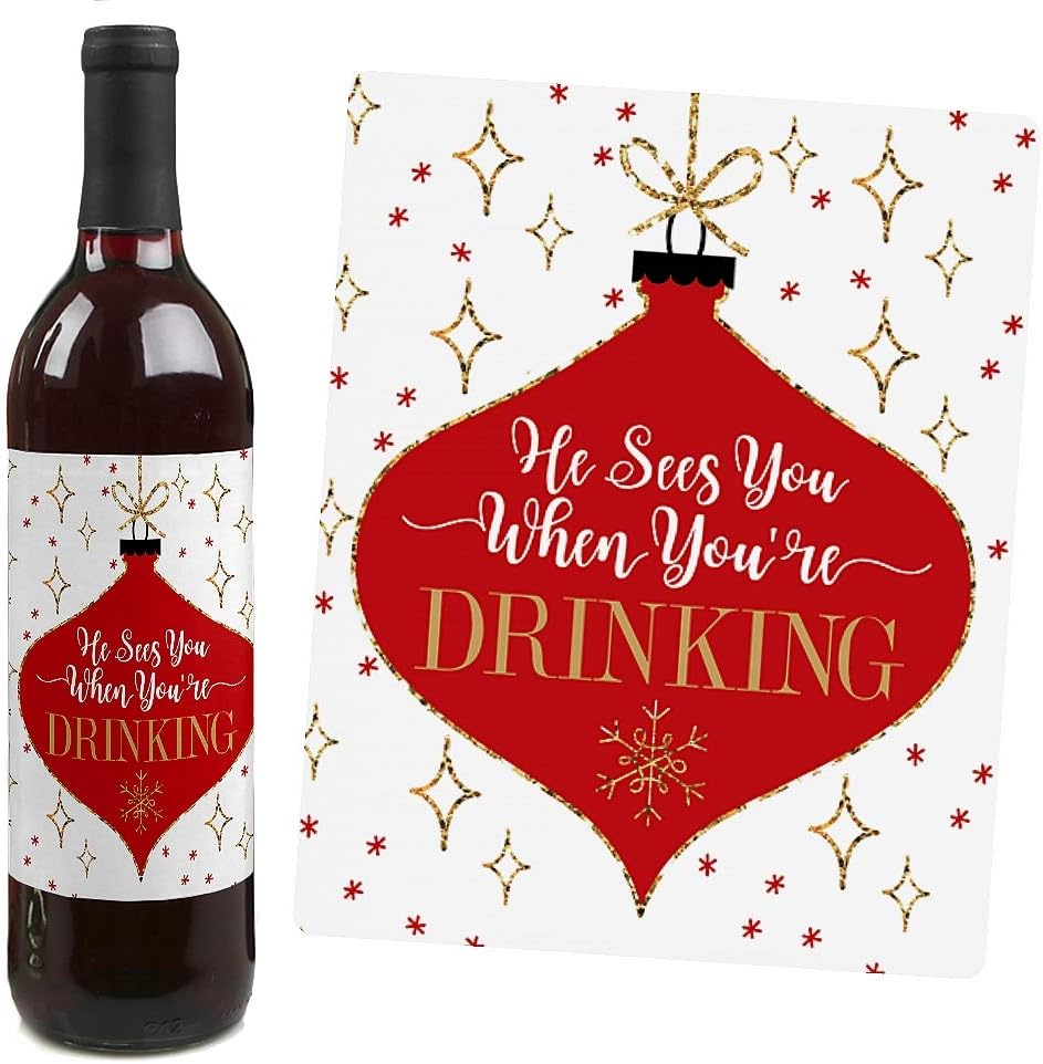 Big Dot of Happiness Ugly Sweater - Holiday and Christmas Wine Bottle Label Stickers - Set of 4