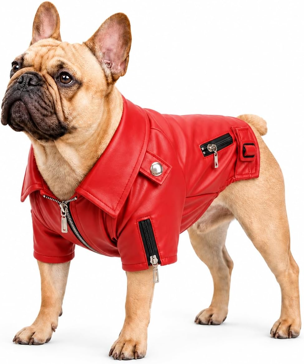 Lovelonglong Cool Dog Leather Jacket, Warm Coats Dogs Windproof Cold Weather Coats for Large Medium Small Dogs with Eagle Embroidery Black XS