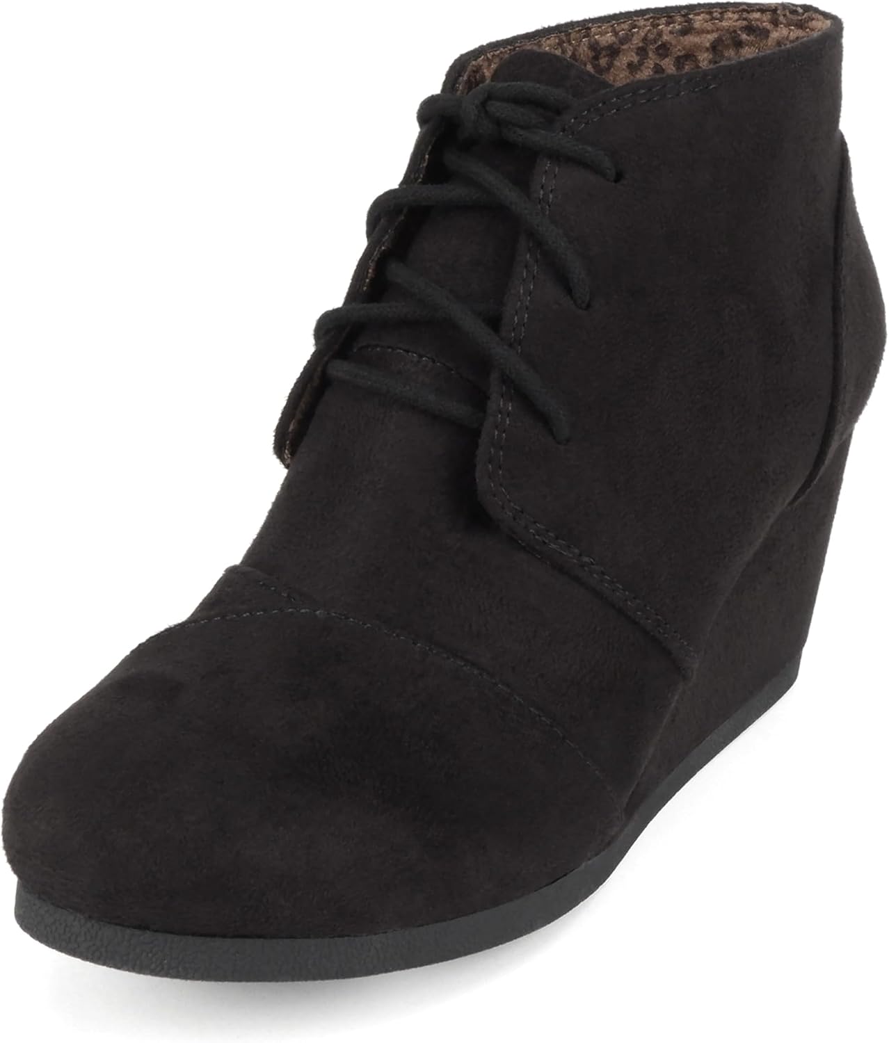 Soda “REX” ~ Women Lace Up Rounded Toe Low Wedge Ankle Bootie
