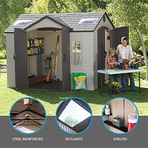 Lifetime 60005 Outdoor Storage Shed with Windows, Skylights and Shelving, 10 x 8 Feet