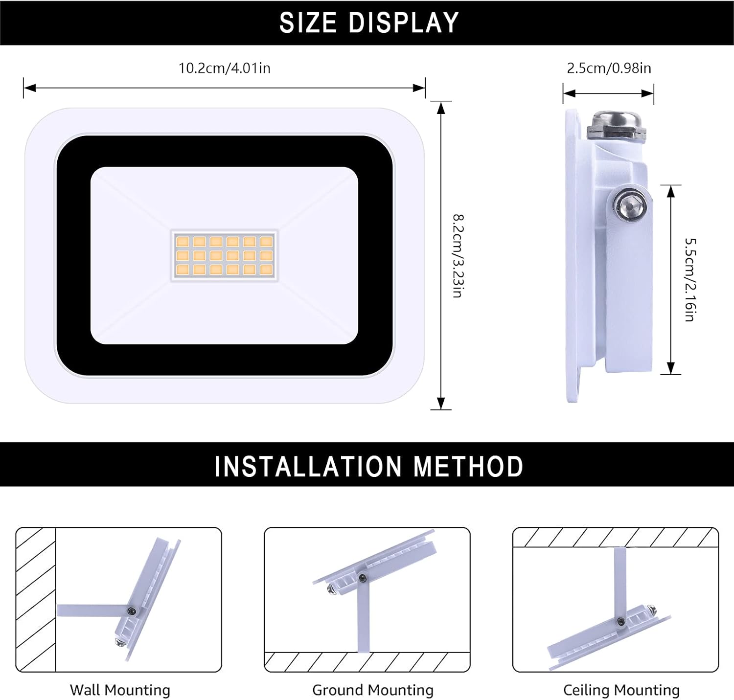 MIWAT 20W 2Pack LED Flood Light, White LED Work Light with Plug
