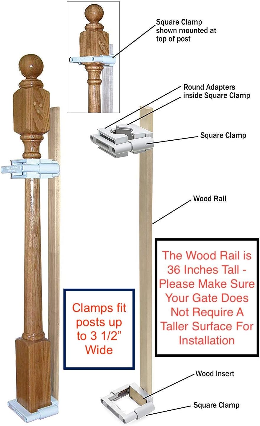 Safety Innovations No Hole Stairway Baby Gate Mounting Kit - Fits Posts from 2 3/4 inches to 3 1/2 inches Wide with Square or Round Tops - No