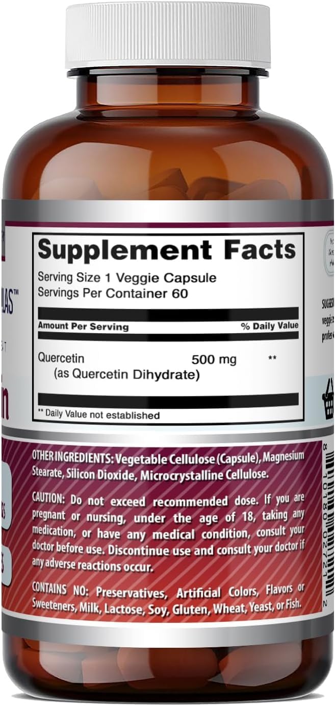 Amazing Formulas Quercetin 500mg 120 Veggie Capsules Supplement - Non-GMO - Gluten Free - Supports Overall Health & Well Being