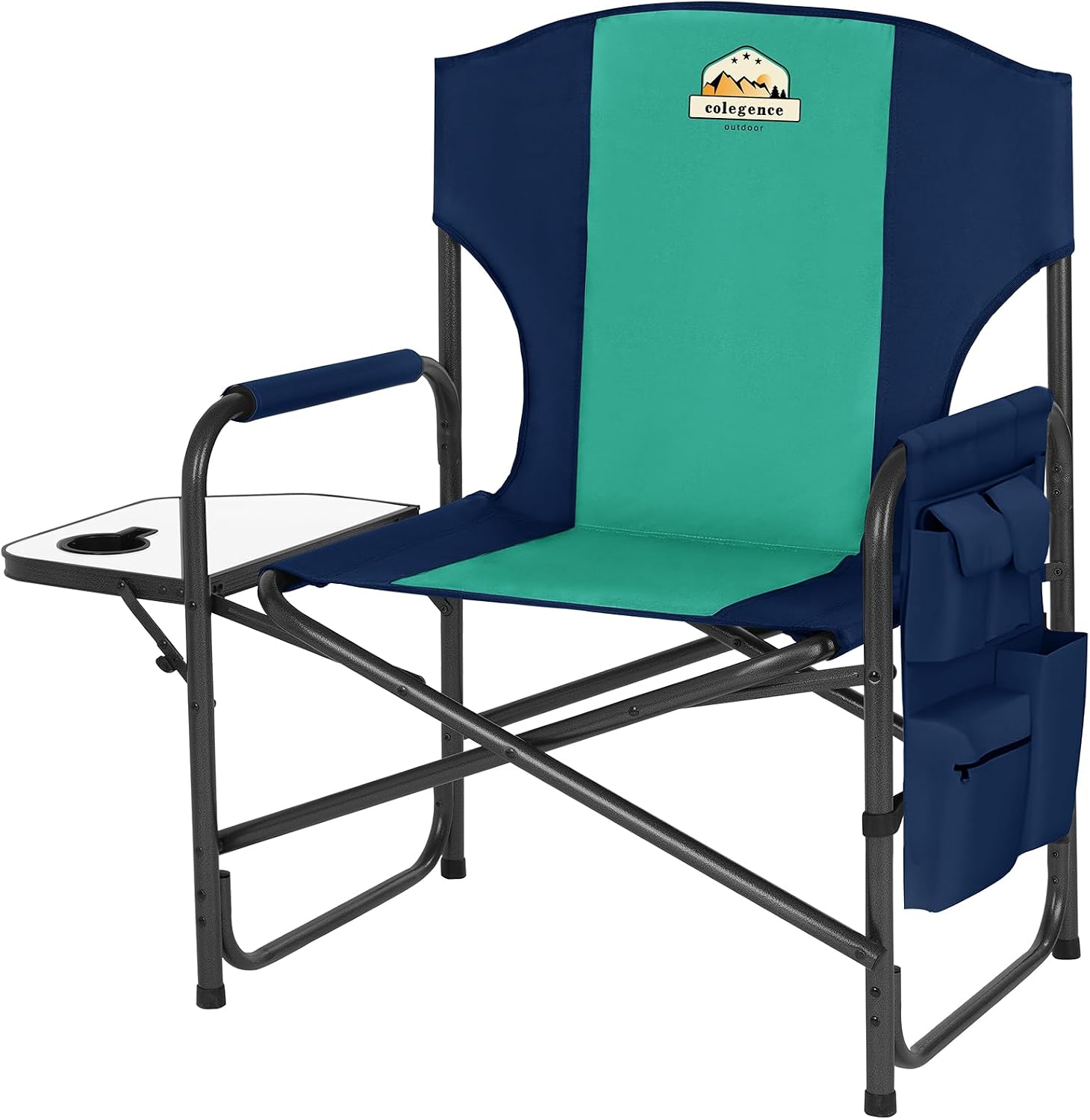 Colegence Oversized Directors Camping Chair for Adults, 600 lb, Black | Heavy duty folding outdoor chair with 28" wide seat, supportive back, side table, cup holder and detachable storage pocket