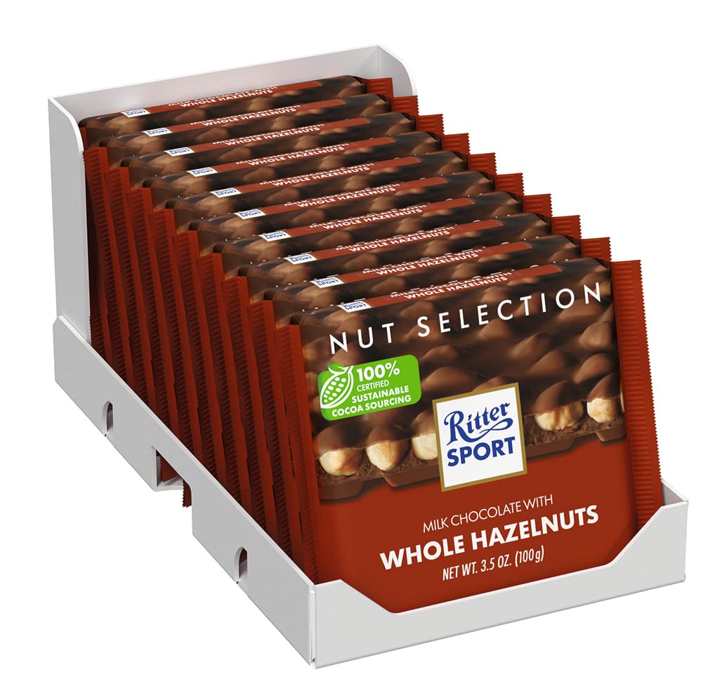 Ritter Sport Chocolate Bars with Nuts (Dark Chocolate with Hazelnuts, 3.5 Ounce (Pack of 10))