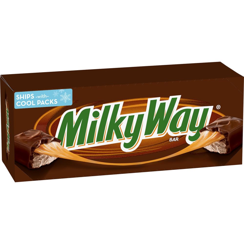 MILKY WAY Milk Chocolate Caramel Candy Bars, Full Size, Bulk Box, 36 ct | Caramel and nougat in milk chocolate bars, individually wrapped for sharing, party favors, movie nights, gift bag, baking