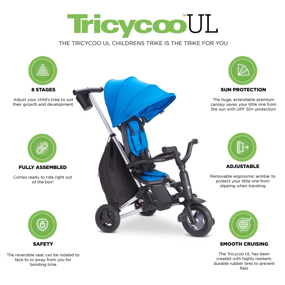 Joovy Tricycoo 4.1 Kids Tricycle with 4-Stages Featuring Extra-Wide Front Tire, Removable and Adjustable Parent Handle, Safety Harness