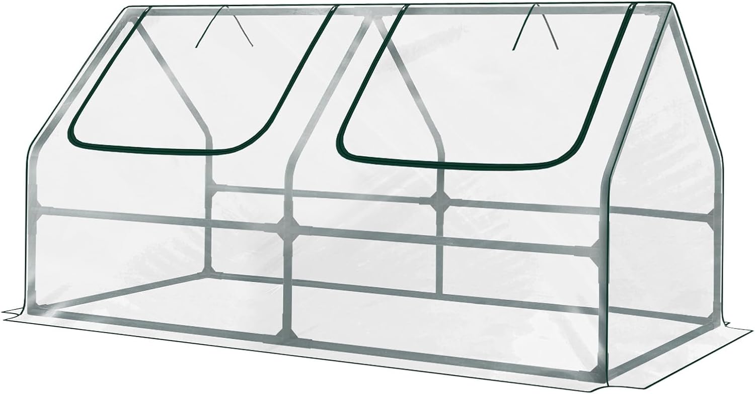 Aoodor 6 x 3 x 3 ft Mini Greenhouse with 2 Zipper Doors, Water-Resistant, UV-Protected for Flowers, Vegetables, and Herbs, Green