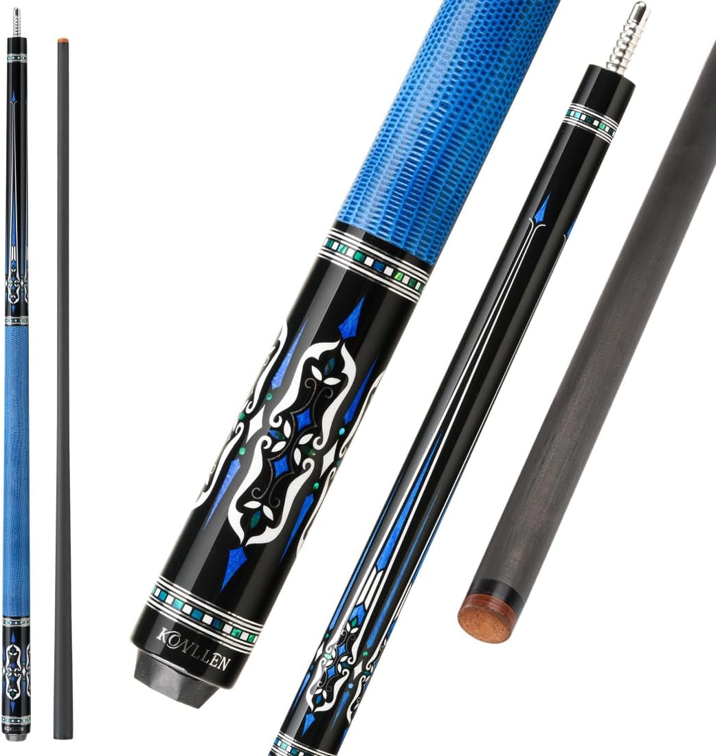 KONLLEN Carbon Fiber Pool Cue Stick 58-inch Professional Pool Sticks for Adults Full Carbon Technology Low Deflection Pool Cue Billiard Cues with 12.5mm Tip (Easy to Control, Pro Taper, Ultra-Smooth)