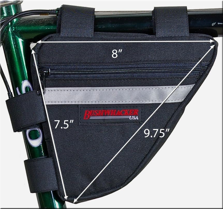 Ketchum Black Bicycle Frame Bag with Reflective Trim – Cycling Triangle Pack for Under Seat and Top Tube – Front and Rear Accessories Bike Storage