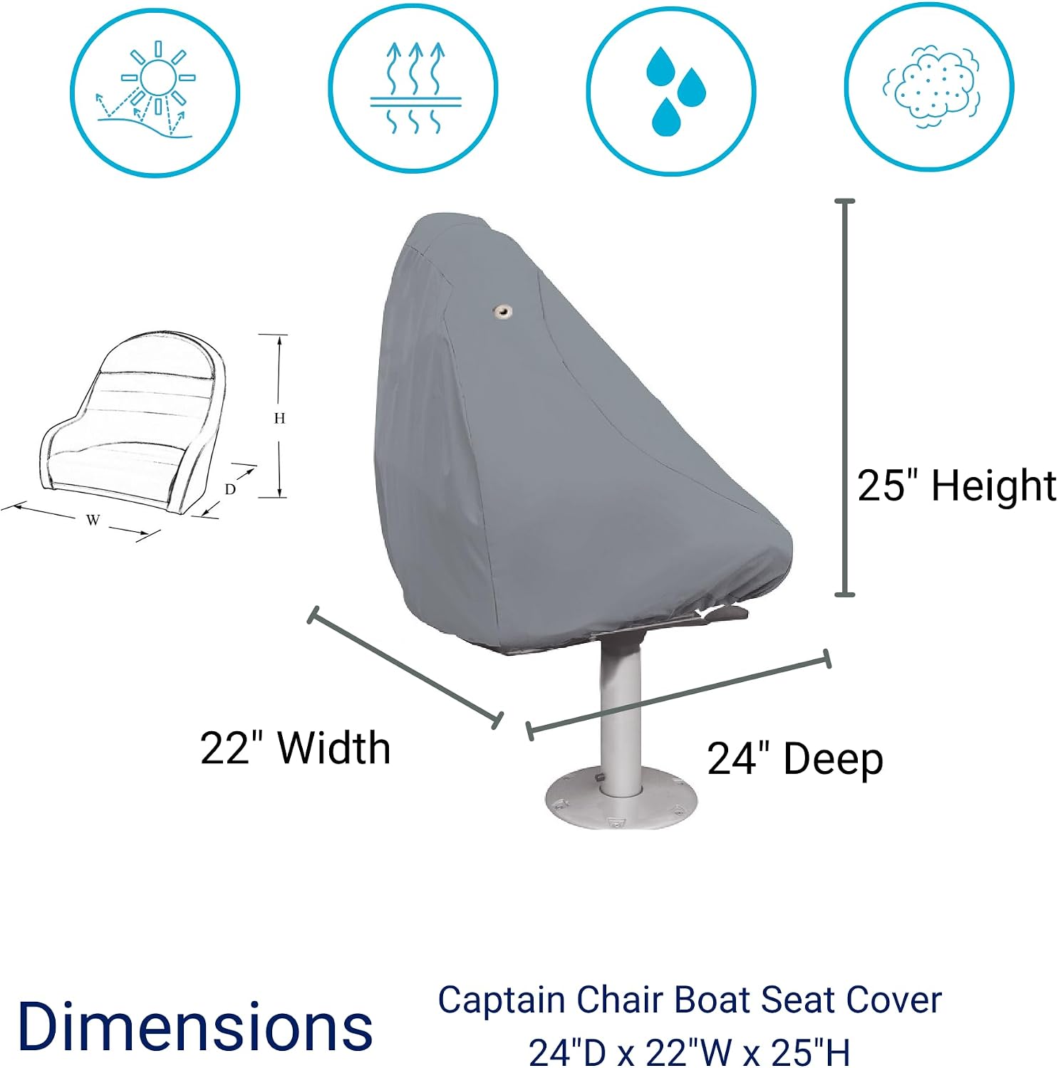 SavvyCraft Waterproof Pontoon Lounge Seat Cover Marine Grade 23"Dx60"Wx30"H