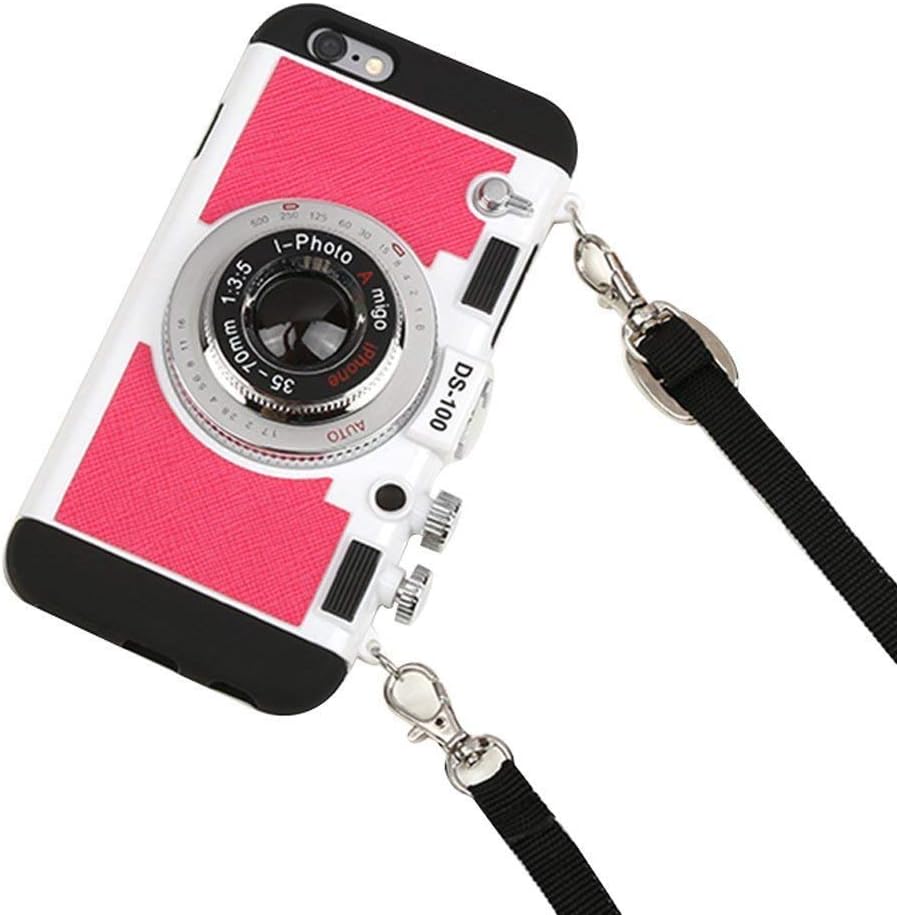 Black Lemon Case for iPhone 7, Cute Case for iPhone 8, 3D Unique Design Camera Case PC + Silicone Shockproof Hybrid Cover Case with Long Strap Rope (iPhone 7/8, Black)