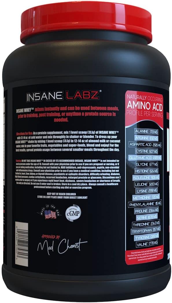 Insane Labz Insane Whey,100% Muscle Building Whey Protein, Post Workout, BCAA Amino Profile, Mass Gainer, Meal Replacement, 60 Srvgs, (Chocolate)