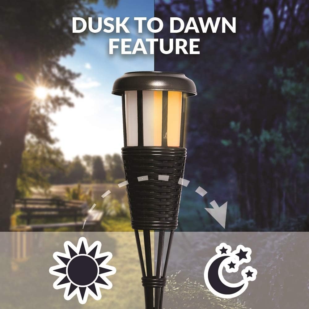 Newhouse Lighting FLTORCH2-B Solar-Powered Flickering Flame Effect LED Outdoor Island Torches for Landscape Lighting, Black Dark Chocolate Finish