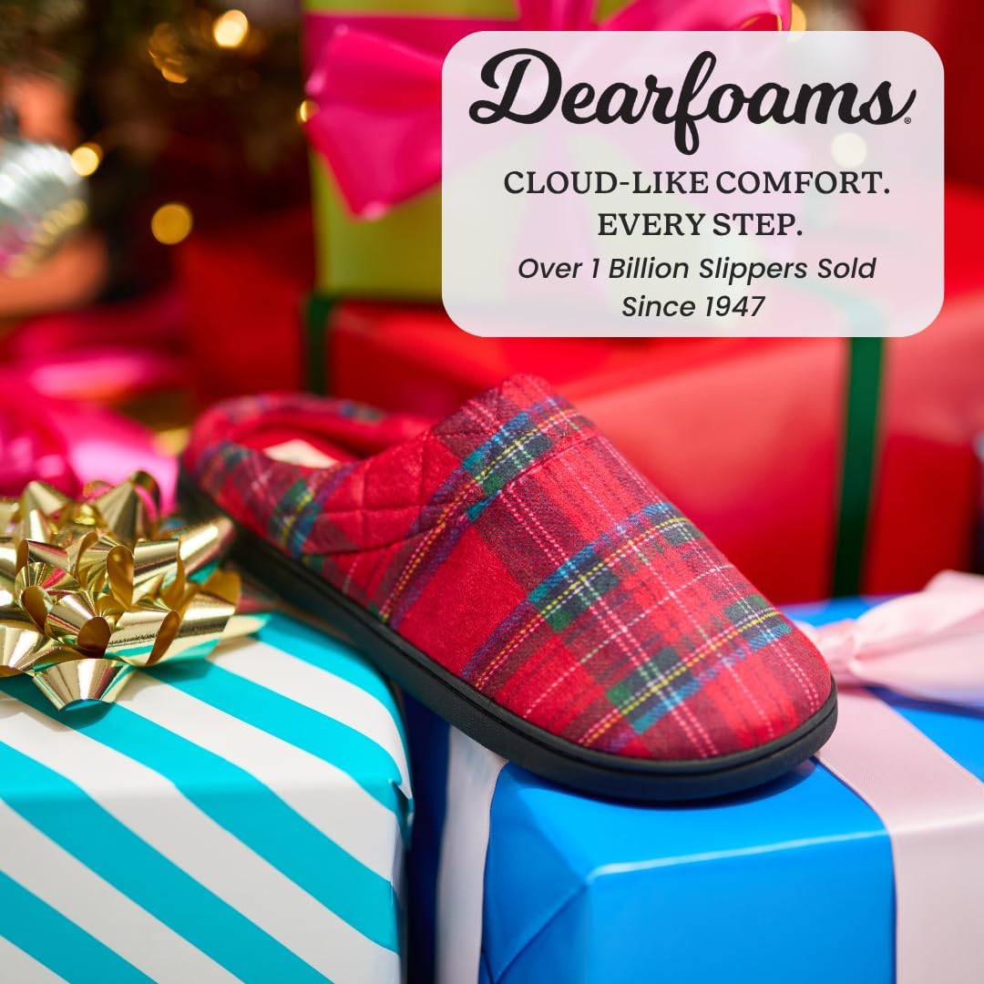 Dearfoams Women's Lightweight Memory Foam Indoor House Slipper Darcy Velour Clog with Wide Widths