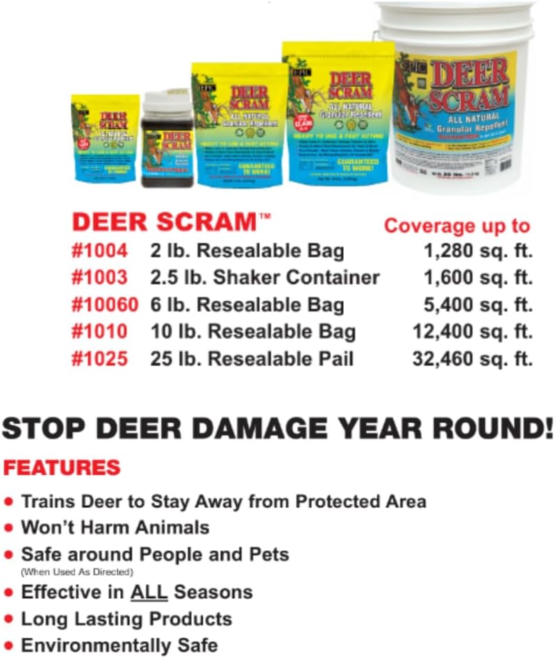 Deer Scram All Natural Granular Repellent - All-Natural, Animal, People and Pet Safe Granule Repellents (2.5 lb Shaker)