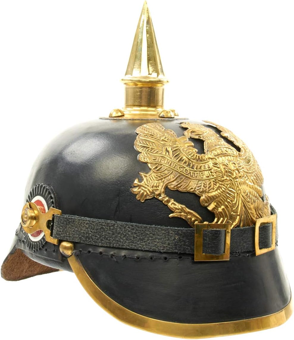 Medieval Replicas Imperial German Spiked Pickelhaube Officer Helmet- Black Leather & Brass