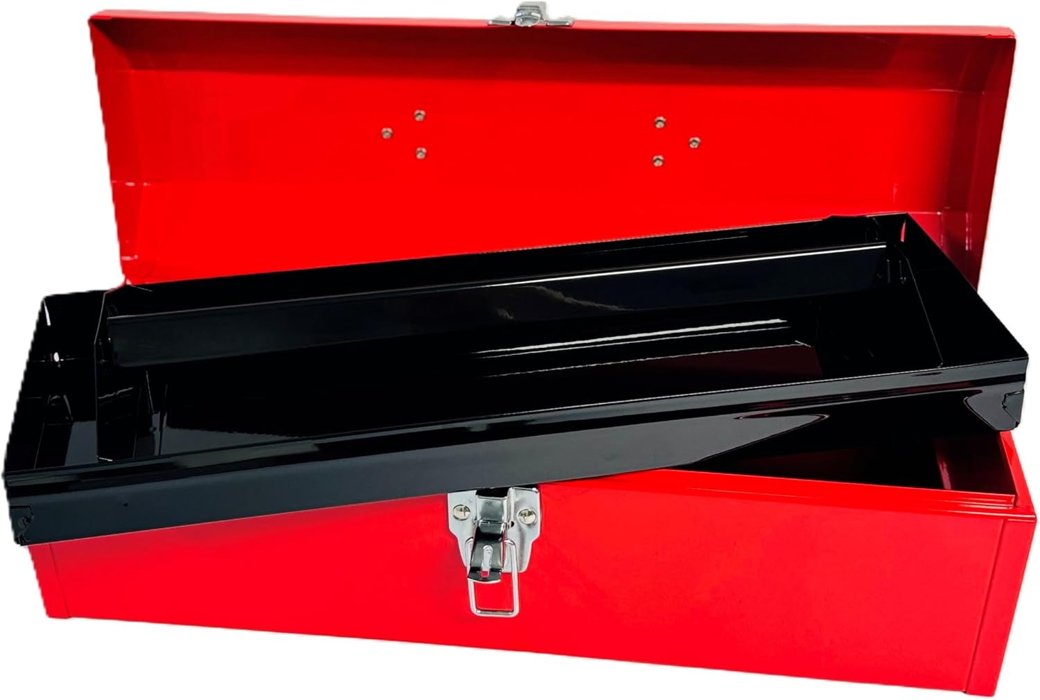Homak Tool Box, 16" Portable Steel Small Tool Box with Metal Latch Closure & Plastic Handle, Multi-Purpose Heavy Duty Toolbox, Red