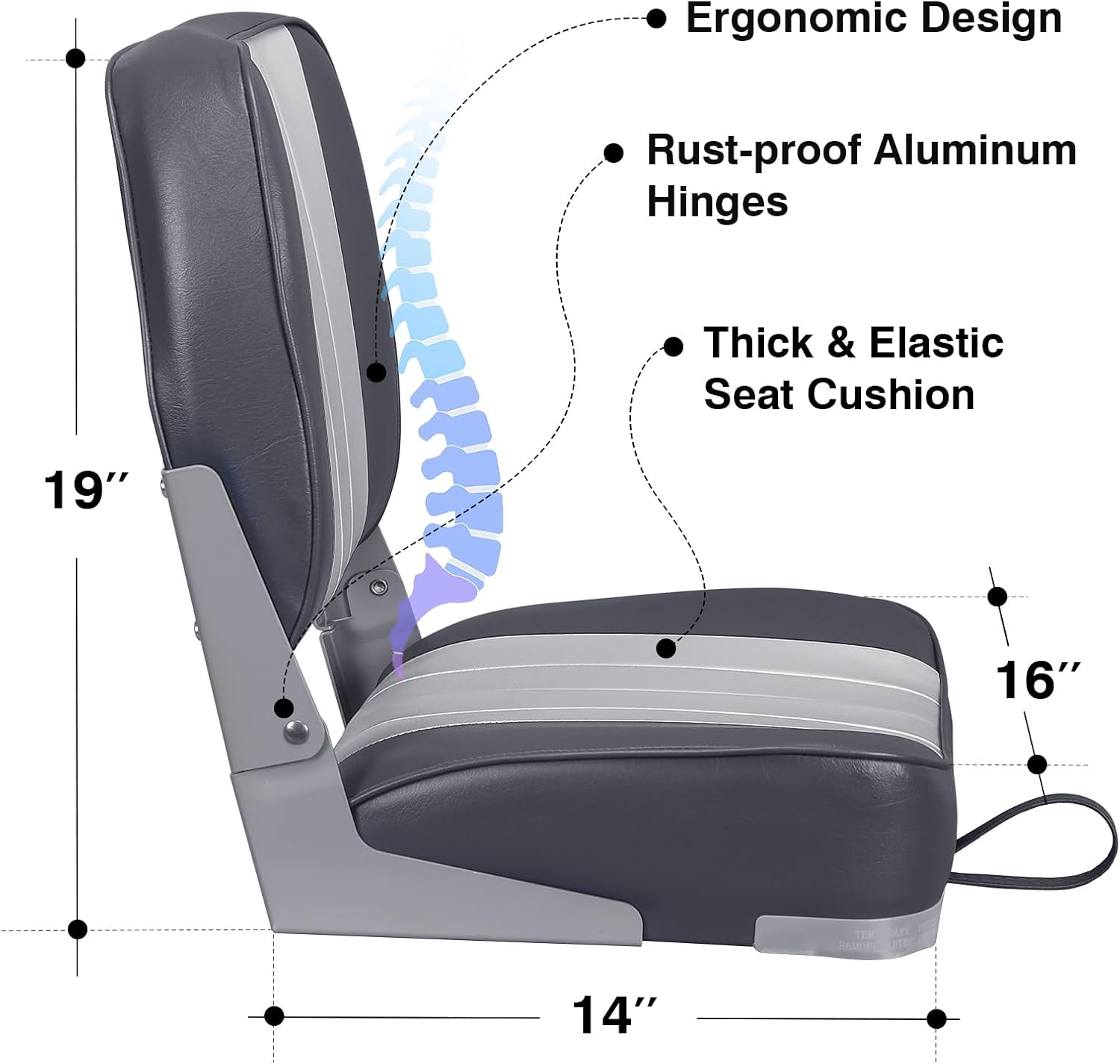 Leader Accessories Classic Low Back Folding Fishing Boat Seat Boat Chairs | Marine Boat Chairs With Thick Cushion, Aluminum Hinge, Use universal 5"x5" Mount, Fits Jon/Bass/Pontoon Boats