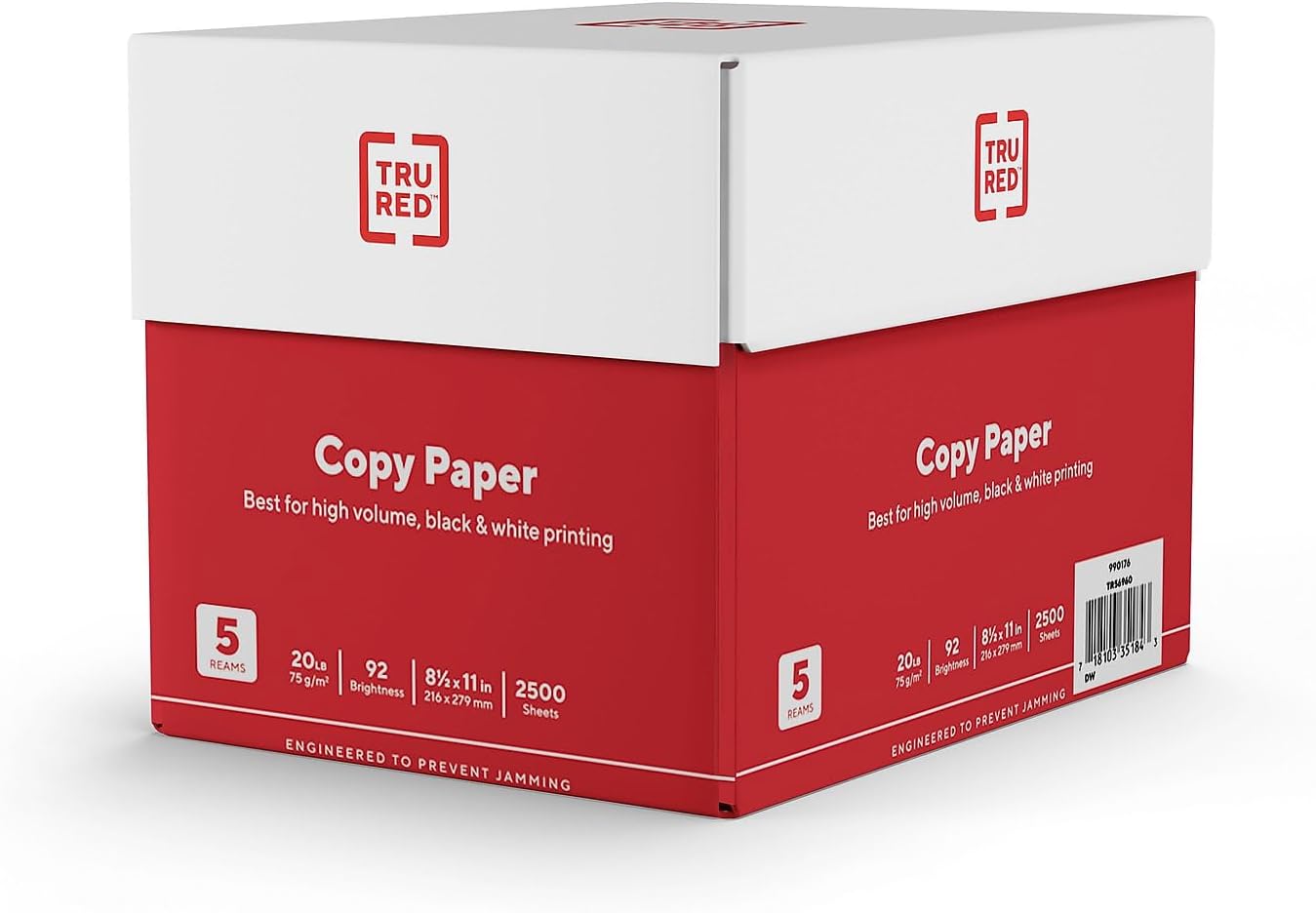 Staples TRU RED Copy & Printer Paper, 8.5 x 11, 20 lb, 92 Bright, 5,000 Sheets/Carton, White Letter Size Paper for Office, School & Home