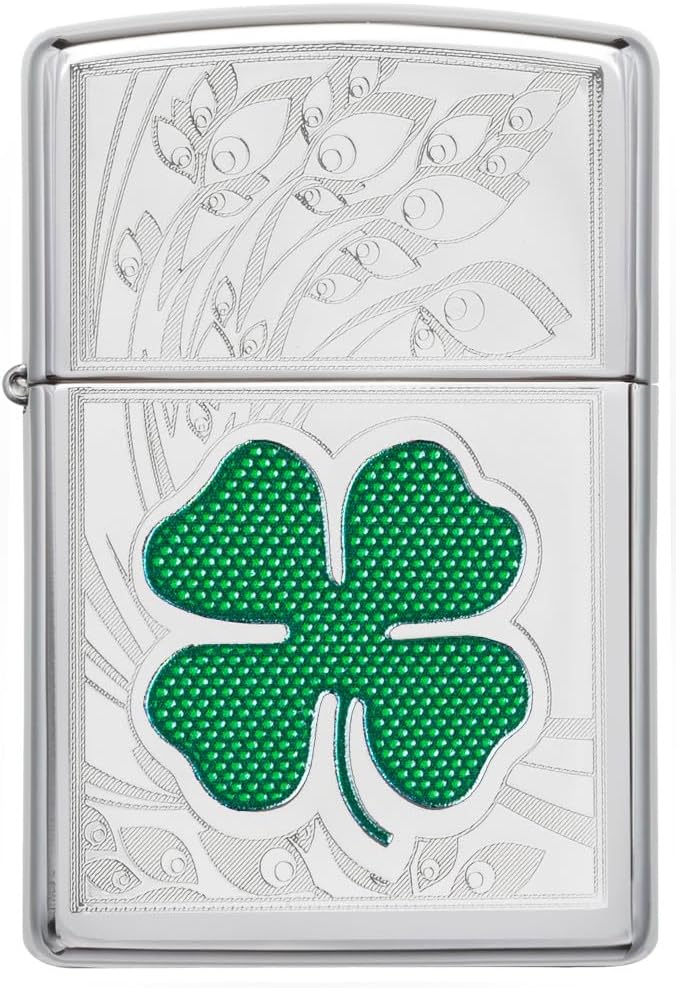 Zippo Clover Design Pocket Lighter, High Polish Chrome, One Size (ZO24699)