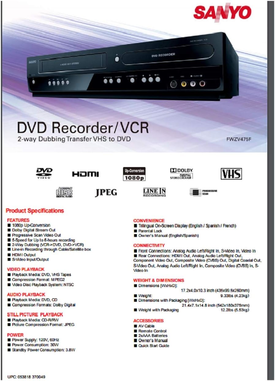 Sanyo DVD Recorder/VCR Combo 2-way recording
