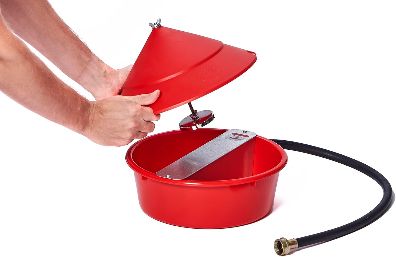 Little Giant® Automatic Poultry Waterer with Cover | Heavy Duty Plastic Auto Chicken Waterer Bowl with Hose Attachment | 5 Quart | Made in USA