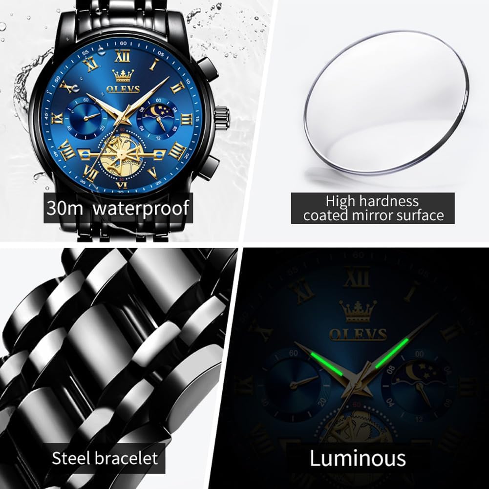 OLEVS Watch Men Luxury Dress Stainless Steel Date Analog Watch Waterproof