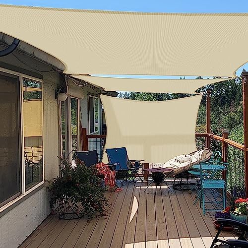 E&K Sunrise 16' x 20' Sun Shade Sail Rectangle Canopy Shade Cover UV Block for Patio Backyard Garden Outdoor (Beige)