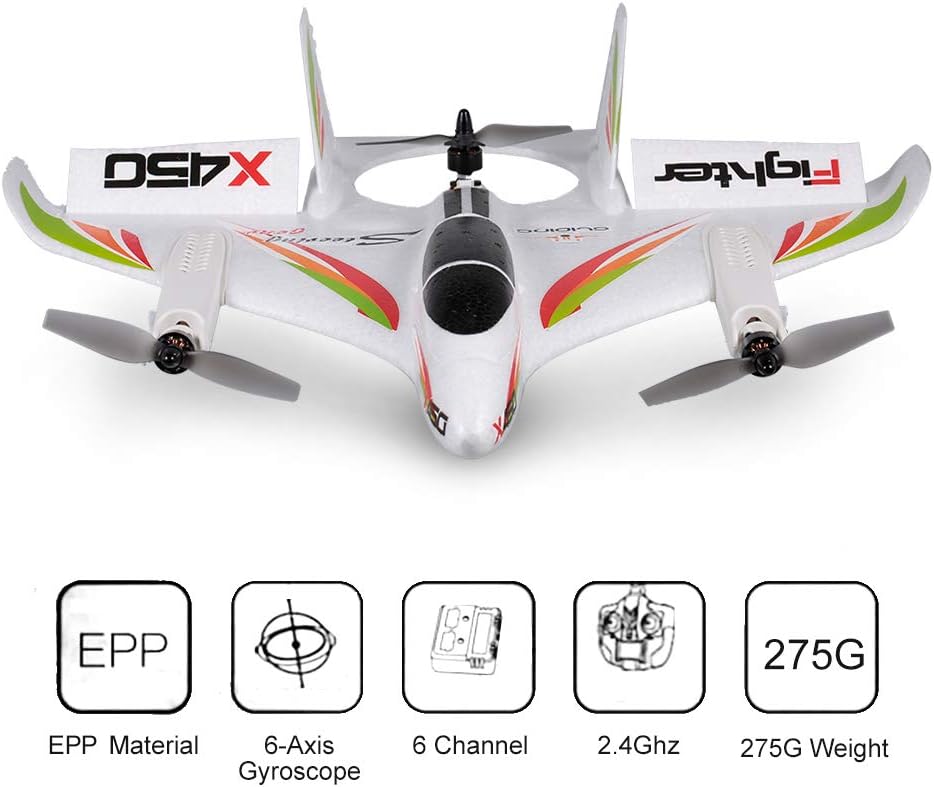 GoolRC WLtoys XK X450 RC Airplane, 2.4GHz Remote Control Airplane, 6 Channel Brushless Motor Aircraft