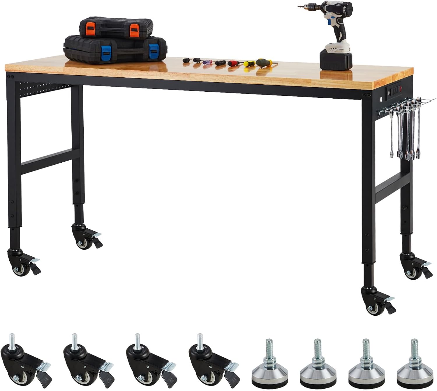 Workbench Adjustable 75' x 25', 2000 Lbs Load Capacity, 29.5"-38.4" Heights Garage Worktable with Universal Wheels & Power Outlet