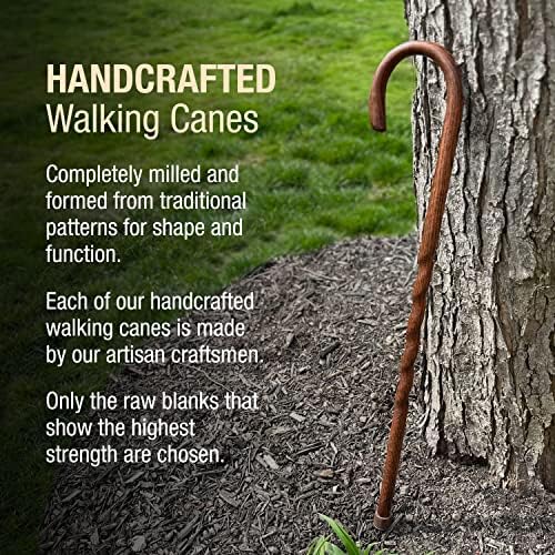 Brazos Handcrafted Wood Walking Cane, Twisted Oak, Crook Style Handle, for Men & Women, Made in The USA, 37"