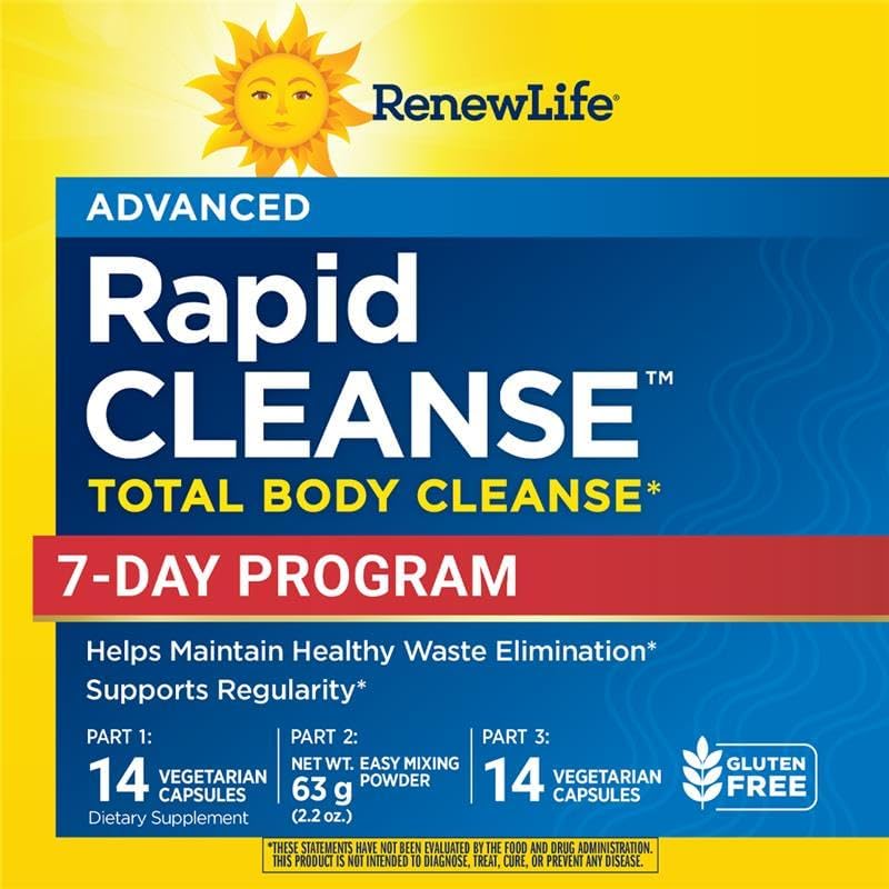 Renew Life Rapid Total Body Cleanse | 7 Day Program | Supports Regularity | Advanced Formula | Vegetarian, Dairy, and Gluten Free Supplement