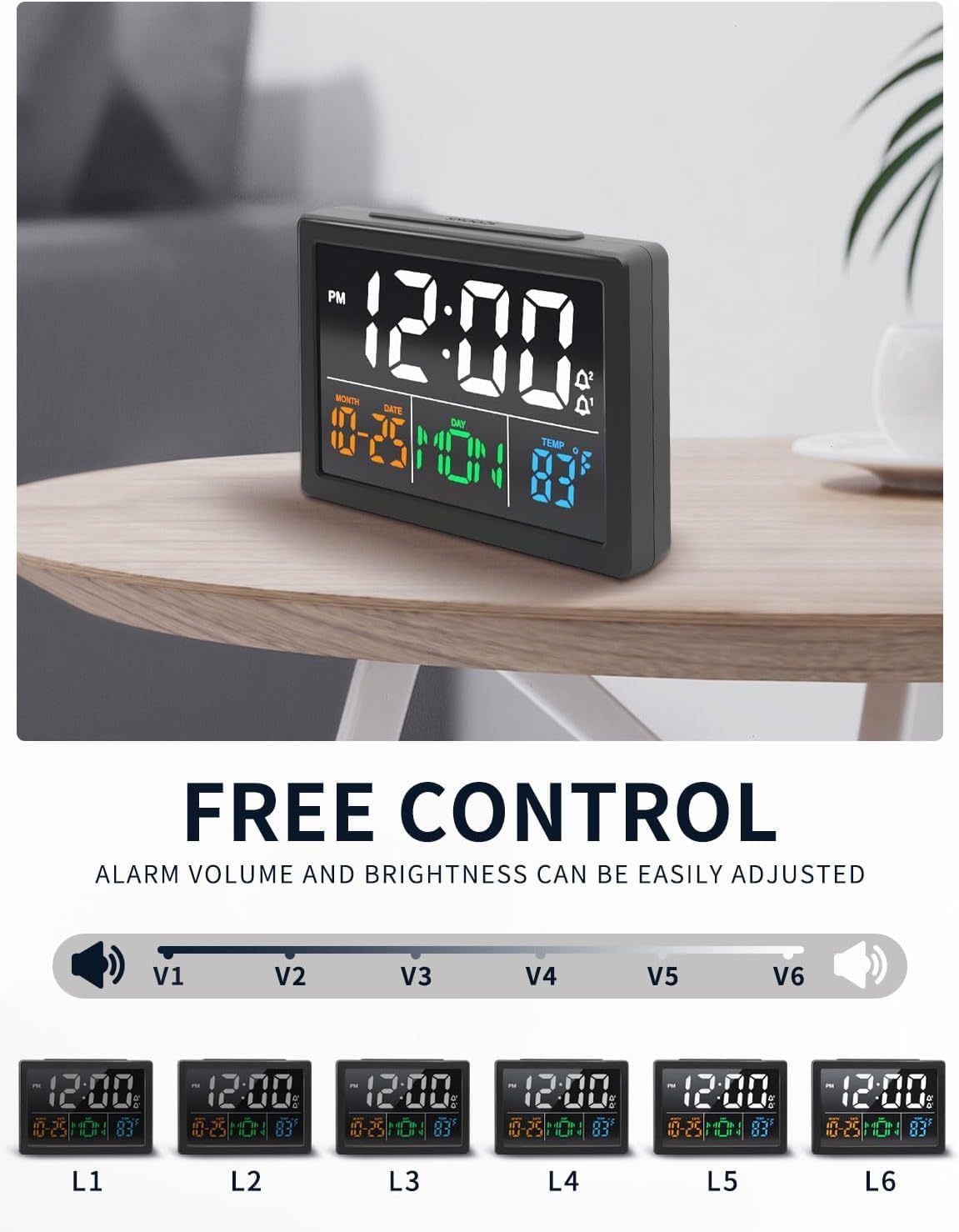 JALL Digital Clock with Date Day for Seniors, Electric Alarm Clocks for Bedrooms with Temperature, 2 Alarms, Dimmer, Dual USB Charger, Battery Backup