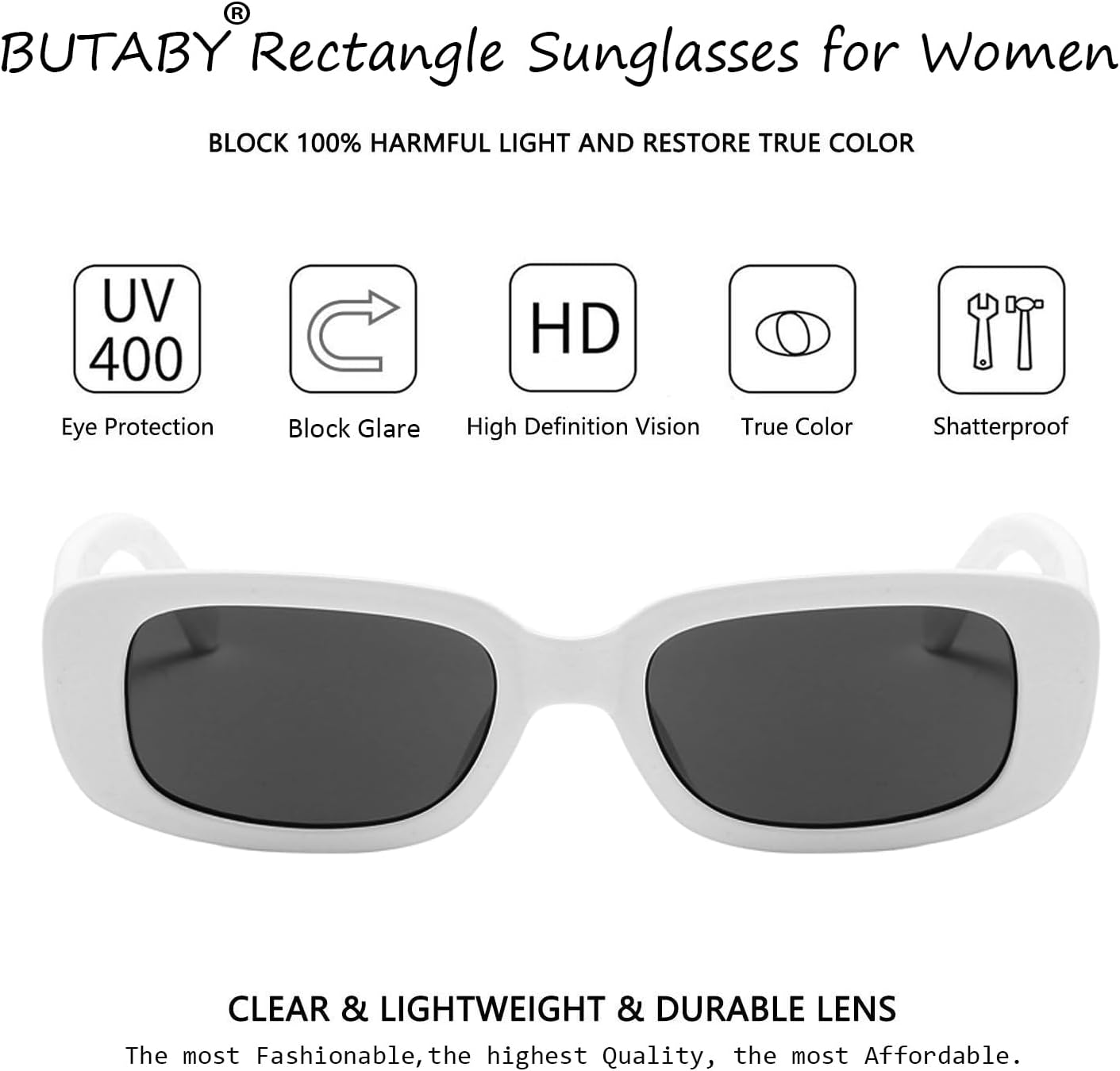 BUTABY Rectangle Sunglasses for Women Retro Driving Glasses 90’s Vintage Fashion Narrow Square Frame UV400 Protection