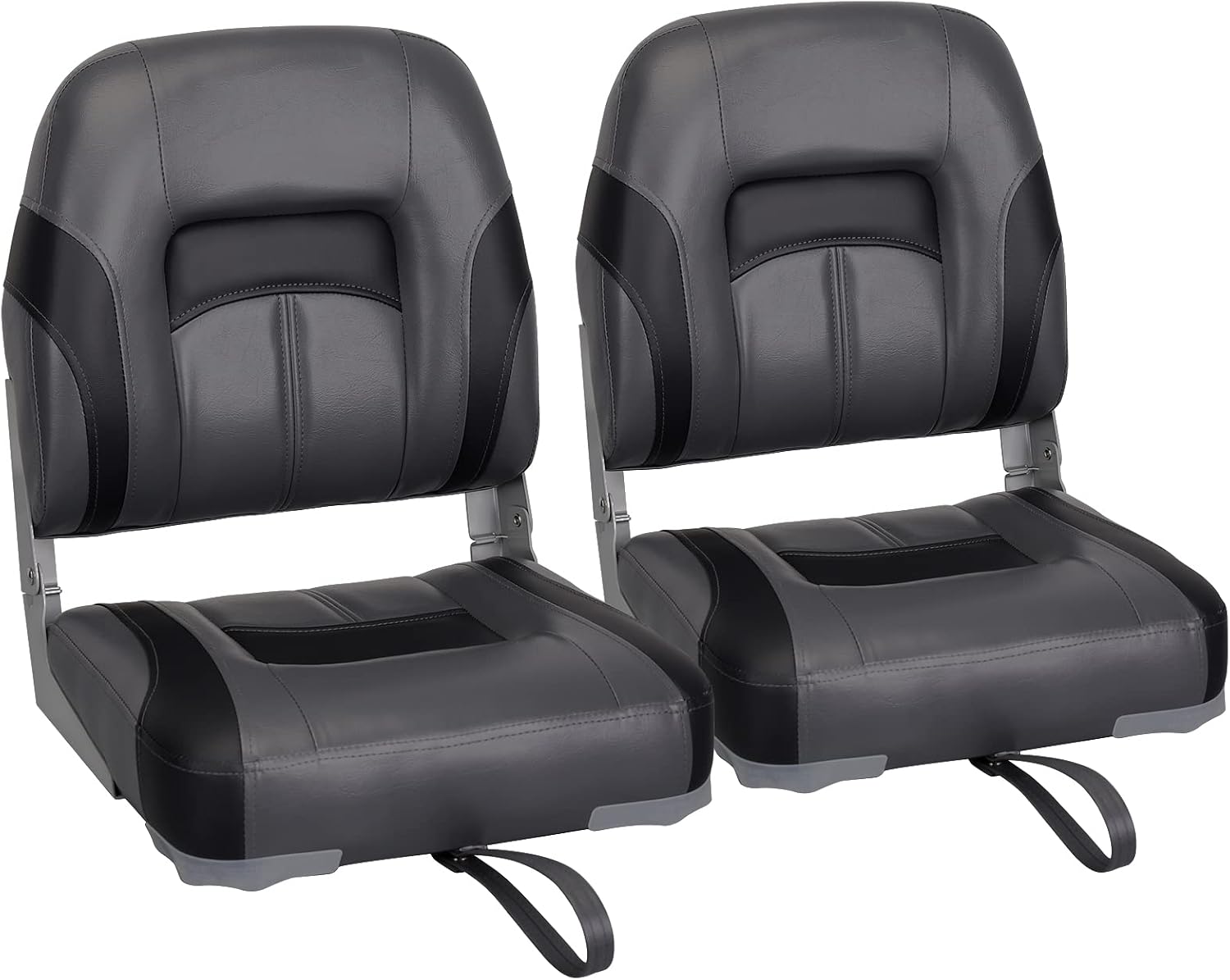 Leader Accessories Low/High Back Folding Fishing Marine Boat Seat 2 Pack