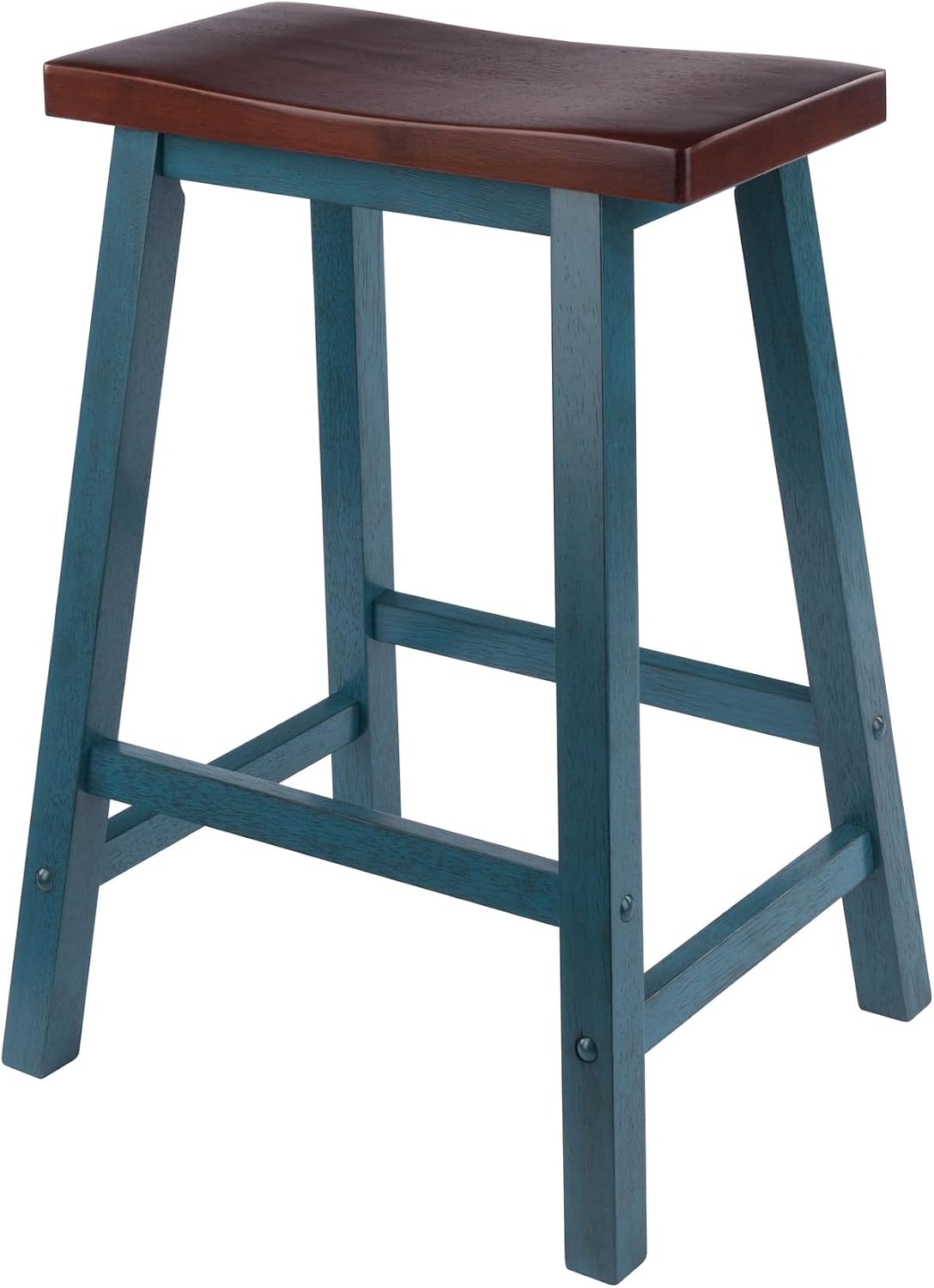 Winsome Satori Saddle Seat Counter Stool, Walnut, 24" | Classic Backless Bar Chairs for Kitchen & Dining Room Seating, Timeless Essential Furniture for Home, Dorm, Apartments