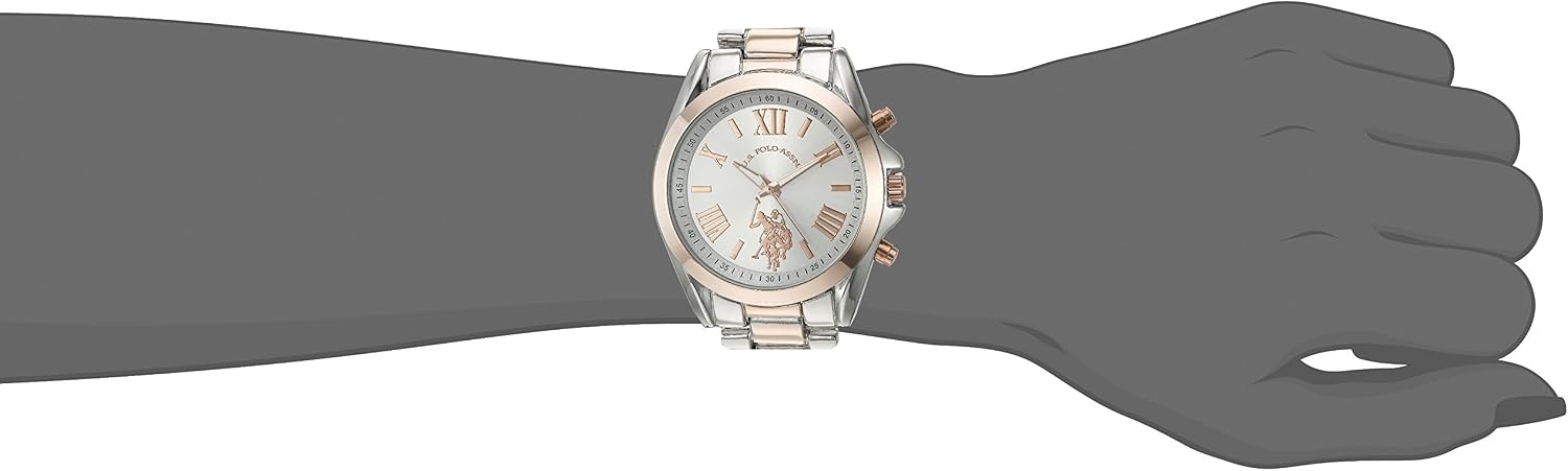 U.S. Polo Assn. Women's Two-Tone Analog Watch – Silver Dial with Rose Gold Accents, 41mm Metal Case