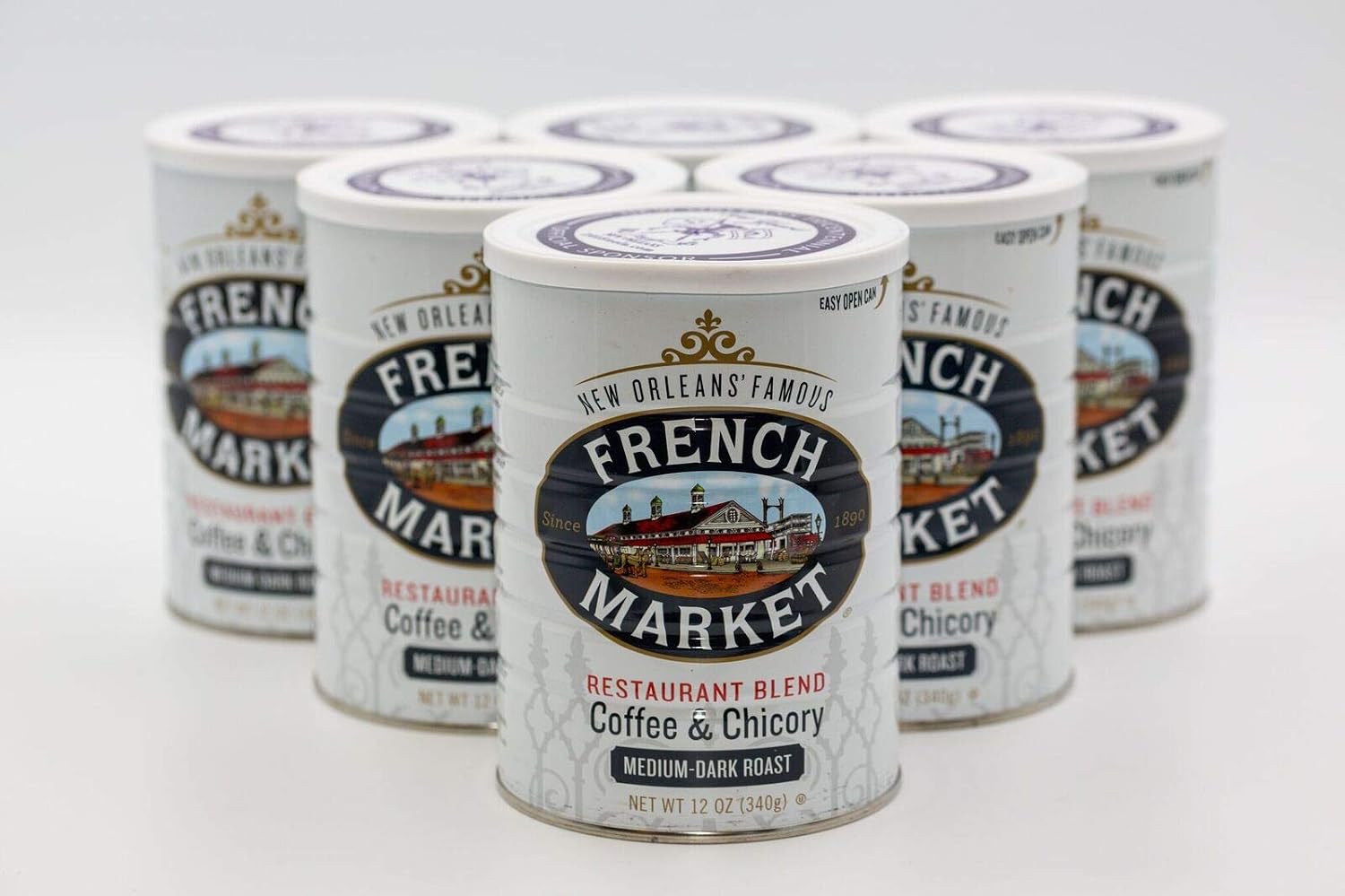 French Market Coffee & Chicory Dark Roast Ground Coffee, 12oz Can (Pack of 6)